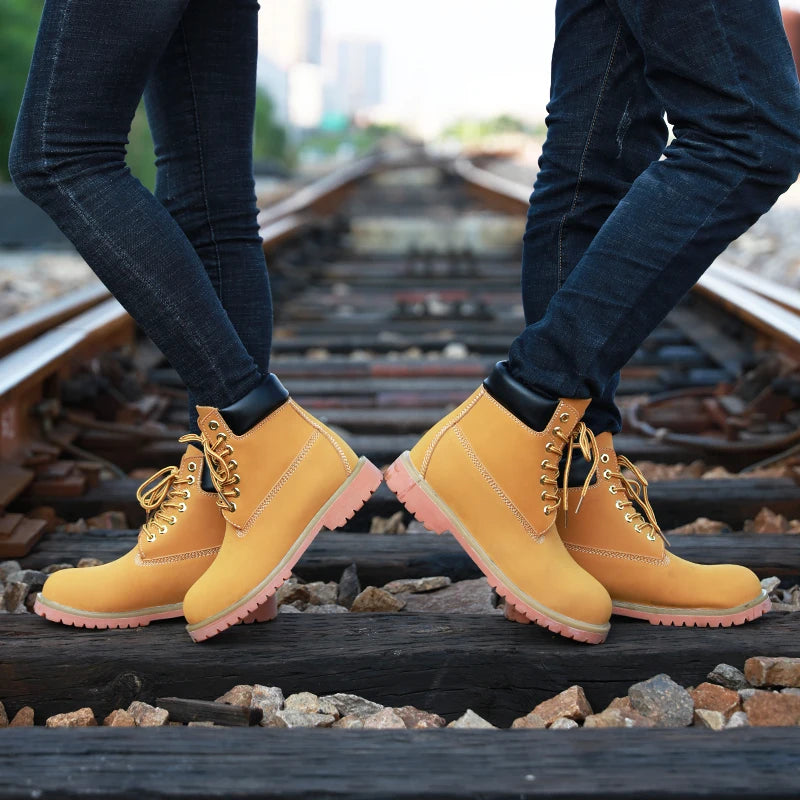 Genuine Leather Men's Winter Spring Ankle Treking Military Snow Yellow Tactical Boots Outdoor Footwear for Women Men Work Shoes - Sun Studio