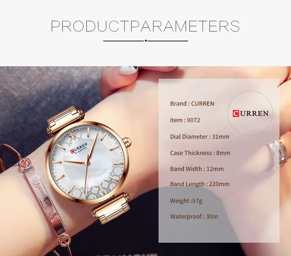 Watches Women CURREN Top Brand Fashion Thin Quartz Wristwatch with Charming Stainless Steel Bracelet часы женские наручные - Sun Studio