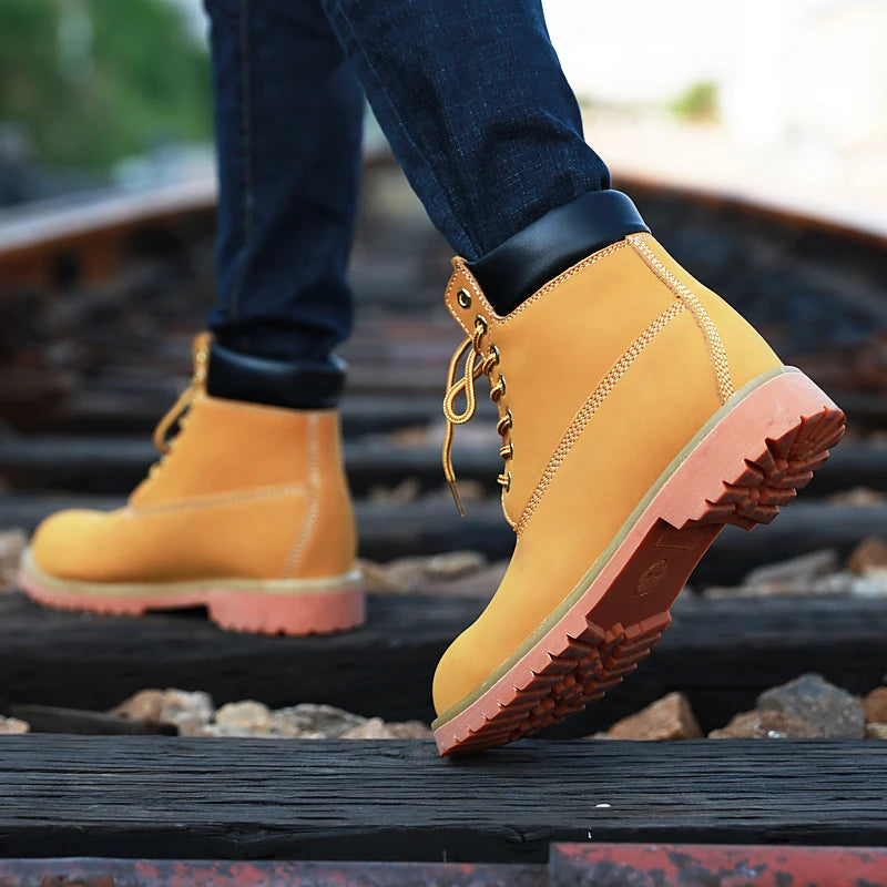 Genuine Leather Men's Winter Spring Ankle Treking Military Snow Yellow Tactical Boots Outdoor Footwear for Women Men Work Shoes - Sun Studio