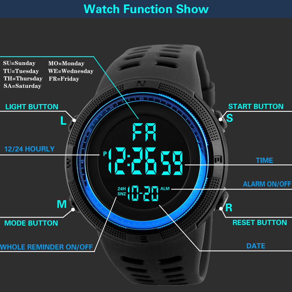 Men's Sports Watches Luxury Digital Watch Stopwatch Luminous Date Week Multifunction Fitness Electronic Wristwatch Reloj Hombre