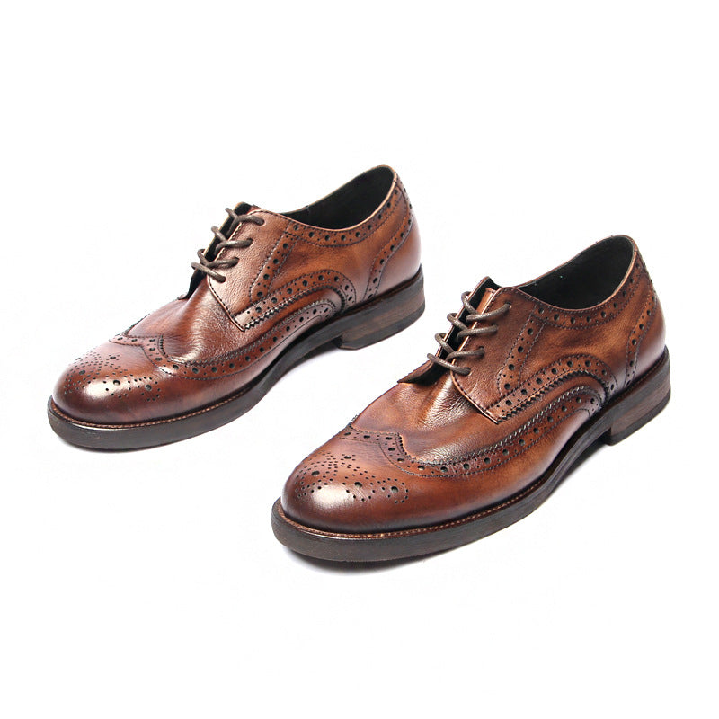 Genuine leather Men Formal Shoes Handcrafted Men Brogue Dress Shoes Classic Business Mens Oxford Shoes Luxury leather footwear - Sun Studio