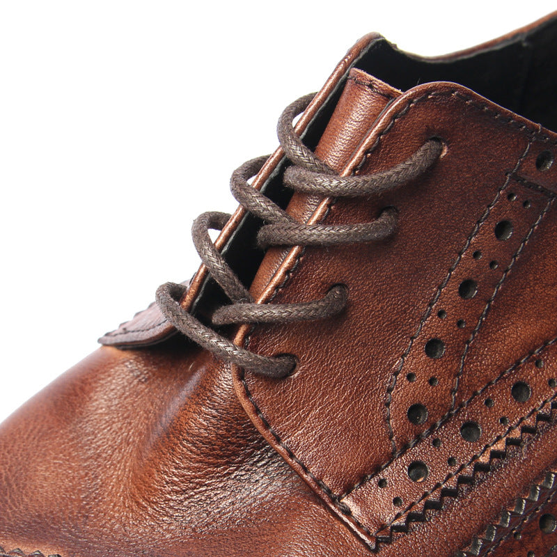 Genuine leather Men Formal Shoes Handcrafted Men Brogue Dress Shoes Classic Business Mens Oxford Shoes Luxury leather footwear - Sun Studio