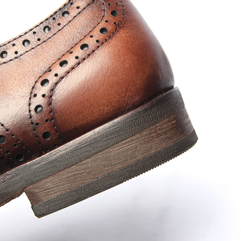Genuine leather Men Formal Shoes Handcrafted Men Brogue Dress Shoes Classic Business Mens Oxford Shoes Luxury leather footwear - Sun Studio
