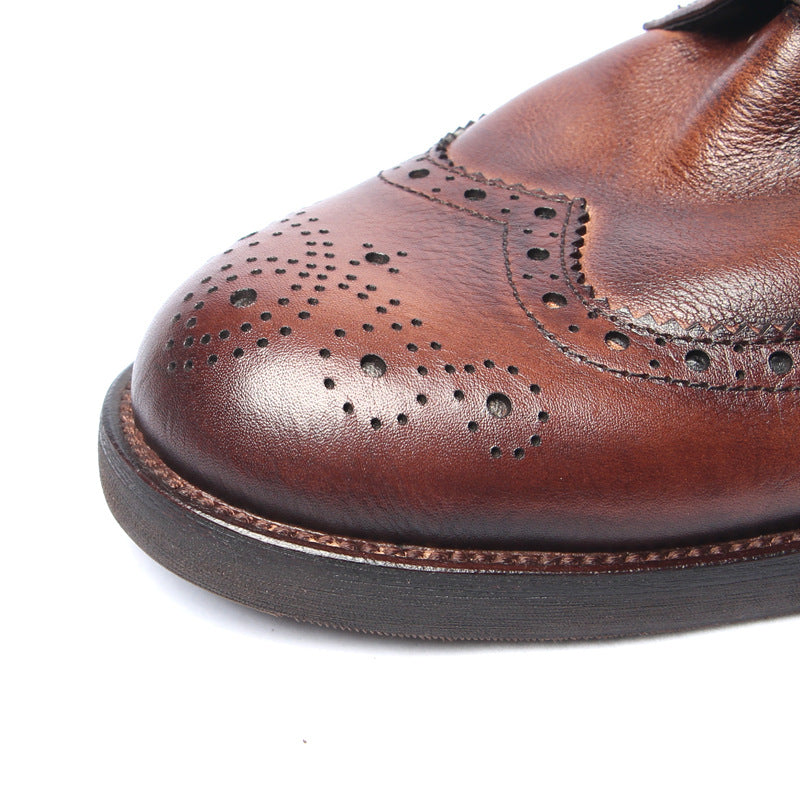 Genuine leather Men Formal Shoes Handcrafted Men Brogue Dress Shoes Classic Business Mens Oxford Shoes Luxury leather footwear - Sun Studio
