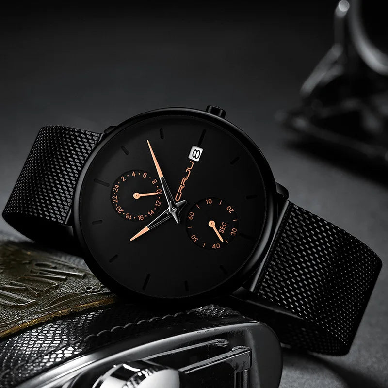 Men Watches Luxury Brand Date Calendar Watches Men Stainless Steel Mesh Watch For Mens Casual Quartz Watch Relogio Masculino Hot - Sun Studio