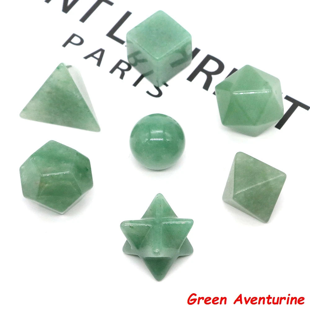 7 Chakra Platonic Sacred Stones Geometry Set Natural Reiki Healing Crystal for Meditation Therapy Balancing Spiritual Home Decor - Sun Studio