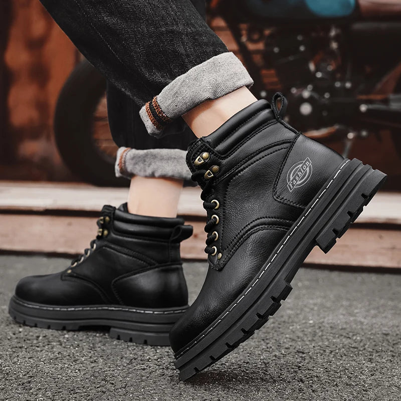 High Quality Leather Mens Boots New Arrival Male High Top Flats Comfortable Lace-Up Low Top Sneakers Stylish Male Ankle Boots - Sun Studio