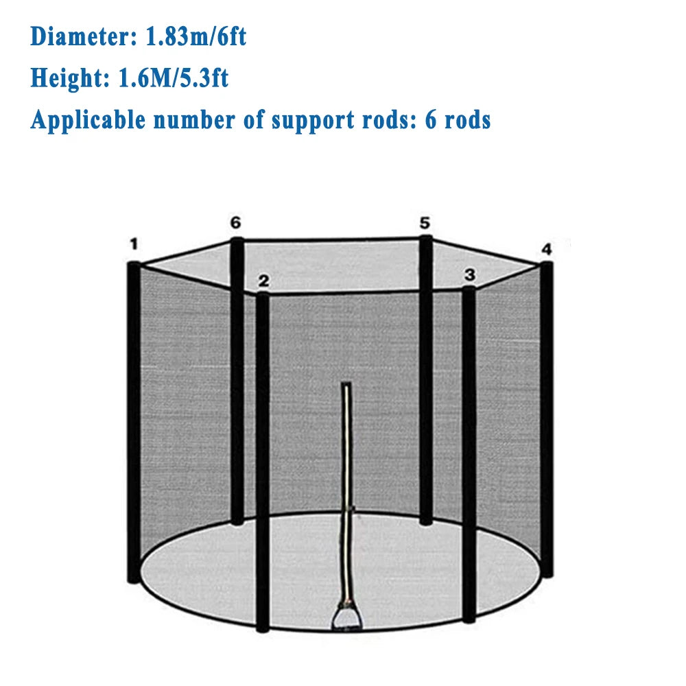 (Only Net, No Pole) Trampoline Safety Net Enclosure Netting Protection Replacement for 6/8/10/12Ft Trampoline Frames w/ Zipper - Sun Studio