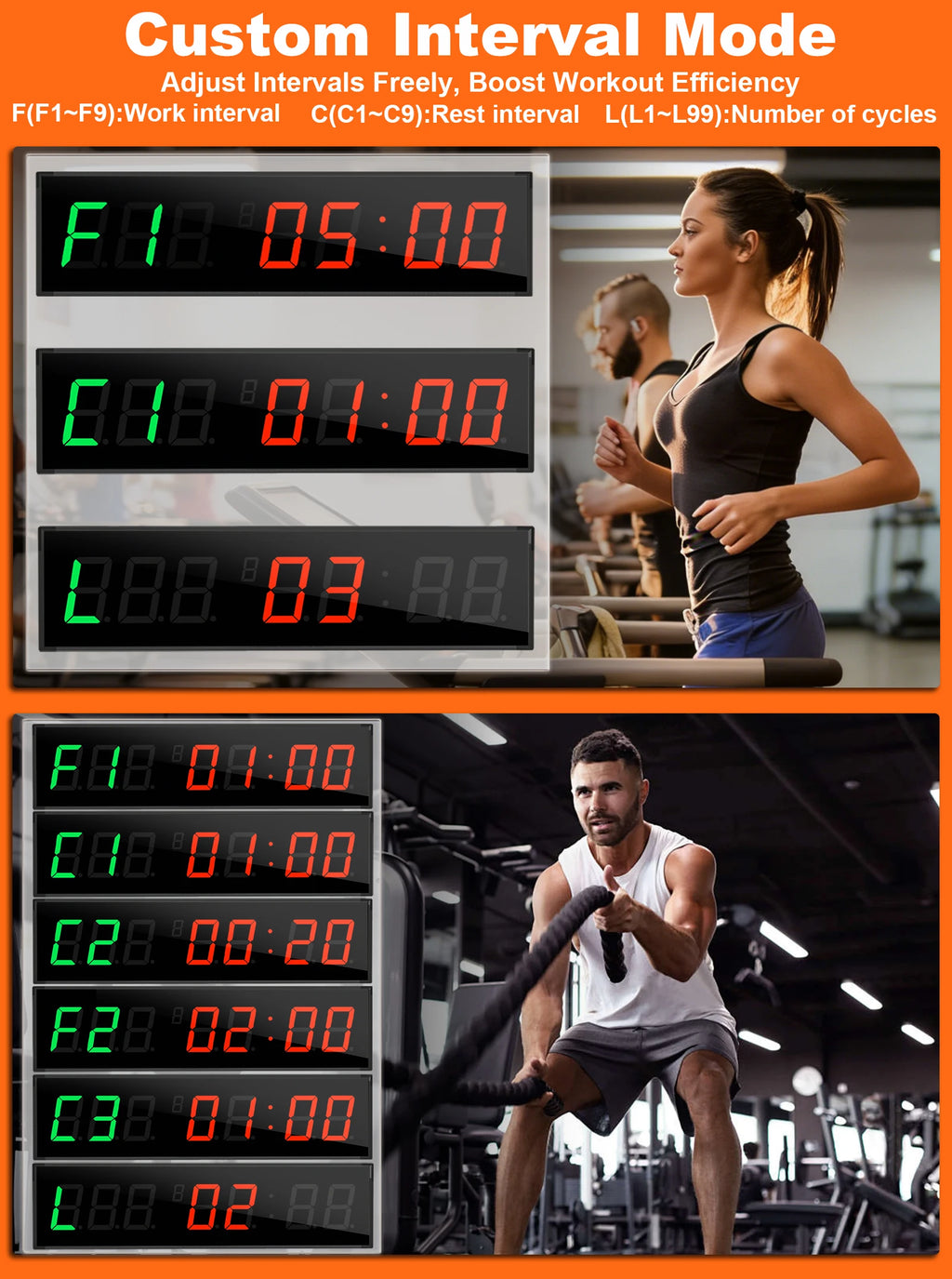 Gym Timer Large LED Display Wall Clock Gym Interval Workout Countdown Sports Training Clock Digital Time Timers for Fitness Home - Sun Studio