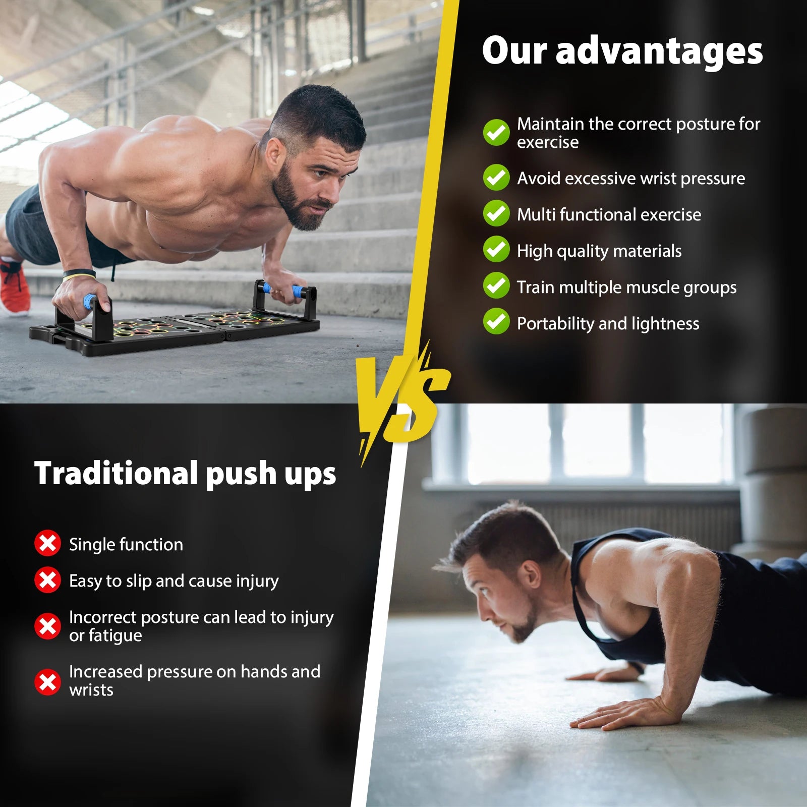 Foldable Push Up Board with Resistance Bands, 24-In-1 Multifunctional Press Up Board for Men Women, for Effectively Exercise - Sun Studio