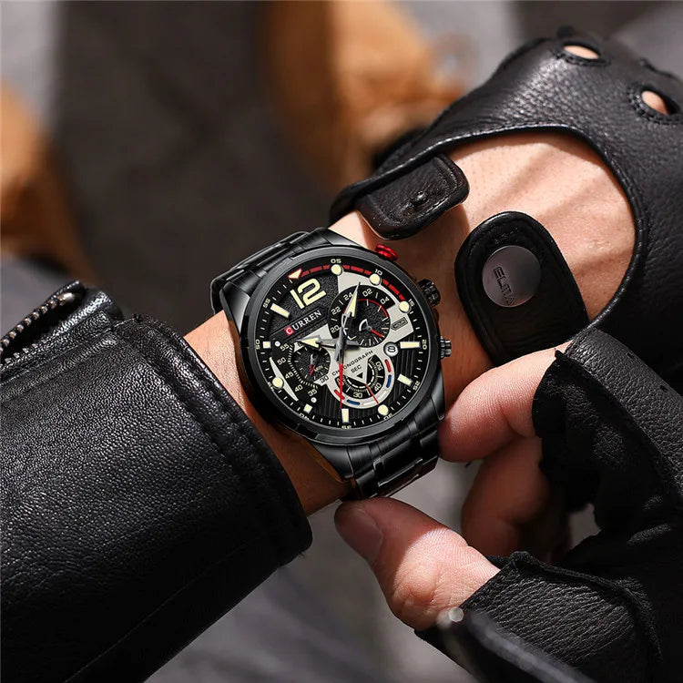 CURREN 8395 Men's Minimalist Large Dial Watch, Water-resistant Calendar Six-hand Multifunctional Quartz Watch - Sun Studio