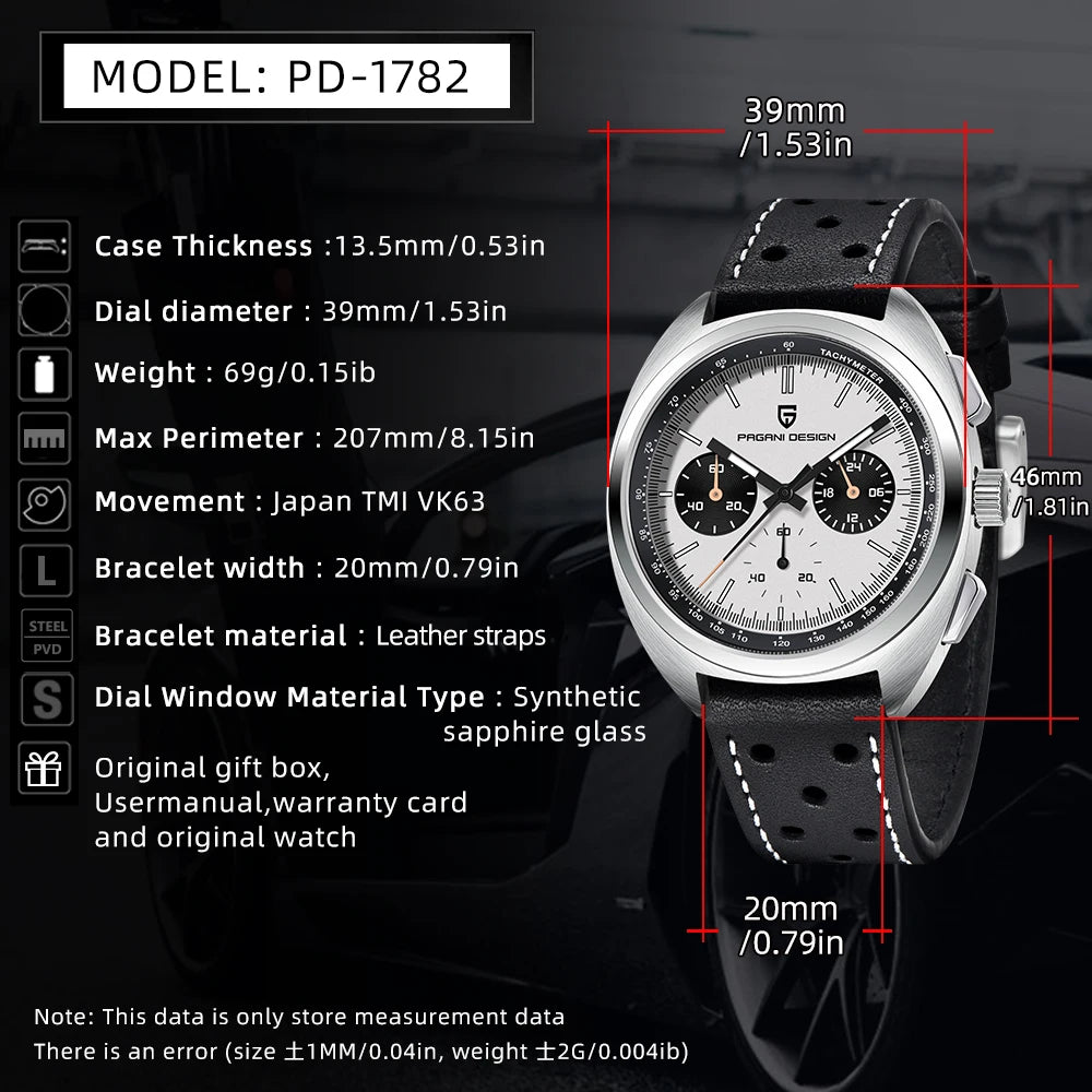 PAGANI DESIGN 2024 New Turtle Back Case Sport Chronograph Luxury Retro Quartz Watches For Men AR Sapphire glass Wrist watch Men - Sun Studio