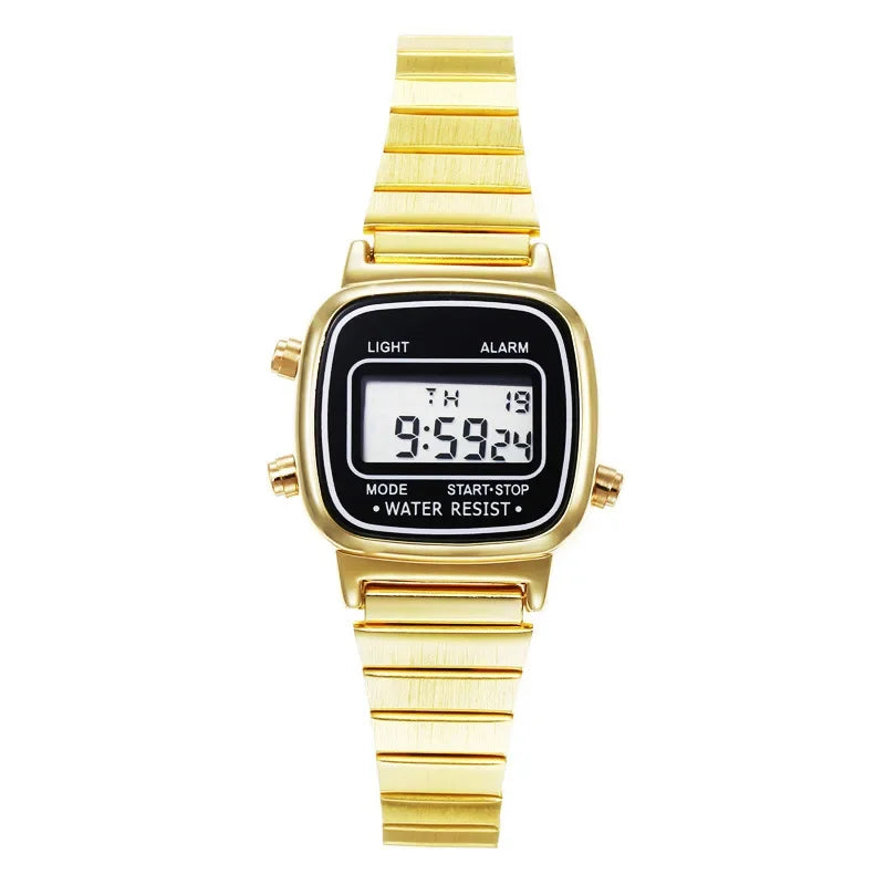 Women Casual LED Electronic Watch Man Retro Stainless Steel Watches for Women Unisex LED Digital Watch Multifunction Wristwatch - Sun Studio