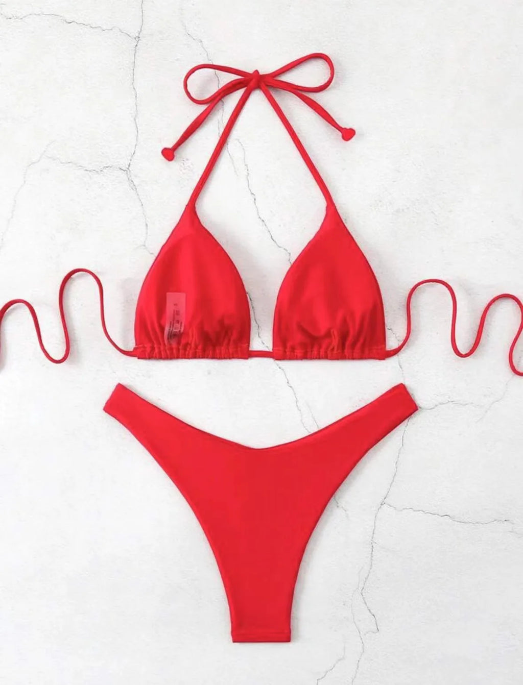 New Halter Bikini Women Solid Color Two-Piece Set Sexy Split Swimsuit Yellow Red Black Coffee White Pink Lace Up Bathing Suit - Sun Studio