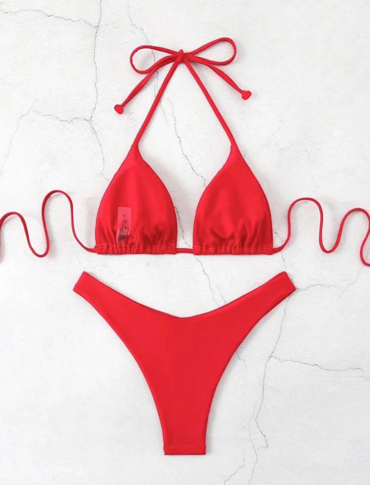 New Halter Bikini Women Solid Color Two-Piece Set Sexy Split Swimsuit Yellow Red Black Coffee White Pink Lace Up Bathing Suit - Sun Studio