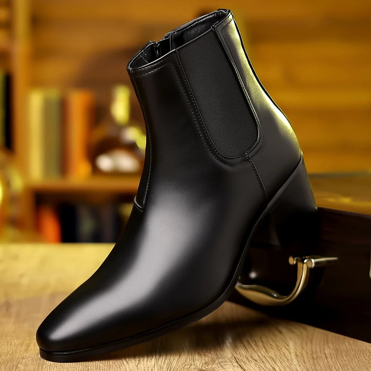 British style leather shoes Chelsea boots men's height increasing boots high-heeled men's shoes fashion short boots tide shoes - Sun Studio