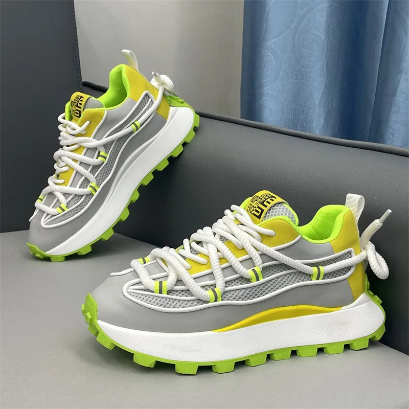Chunky Sneaker Men Designer Running Shoes Fashion Casual Microfiber Leather Mesh Breathable Height Increased Flat Platform Shoes - Sun Studio