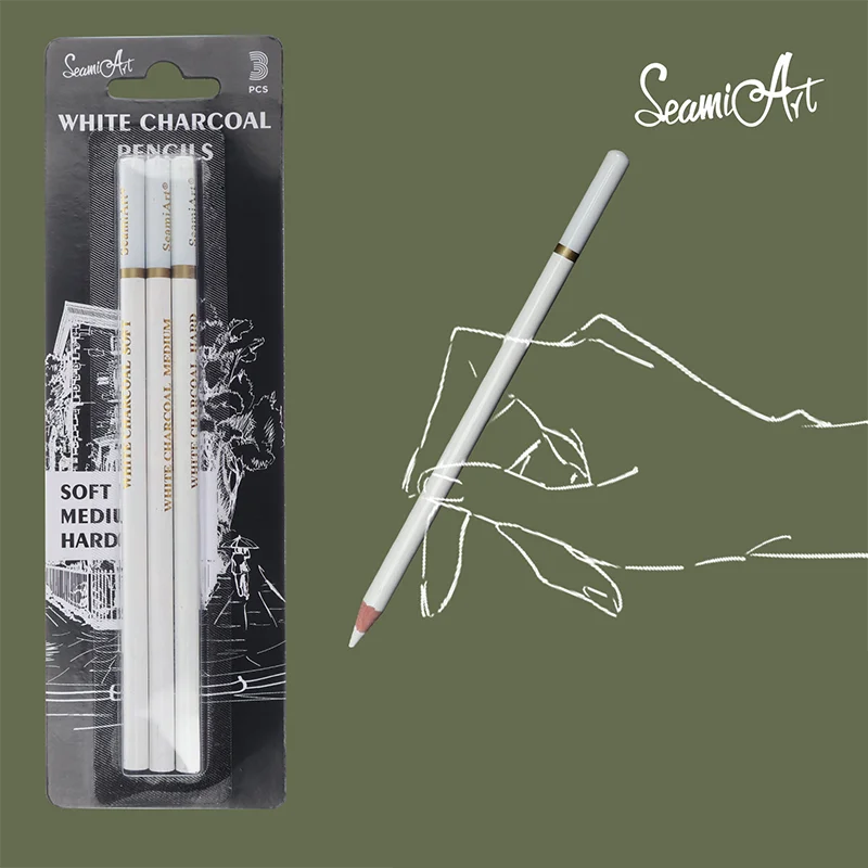 {YY30} 3 Pcs White Sketch Charcoal Pencils For Sketching Painting Drawing - Sun Studio
