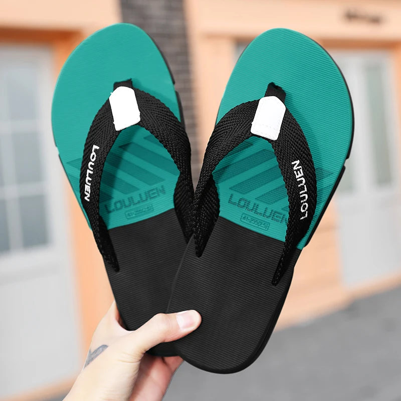 [Color blocked flip flops] Comfortable color blocked flip flops - Men's non slip casual rubber bottom EVA flip flops, suitable f