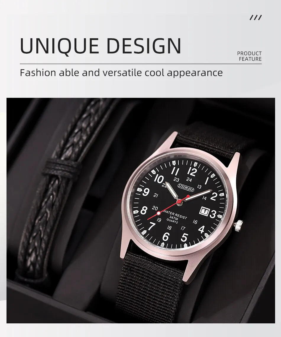 Fashion Mens Watches Luminous Hands Clock Luxury Military Sports Calendar Quartz Wristwatch Men Casual Nylon Watch Reloj Hombre - Sun Studio