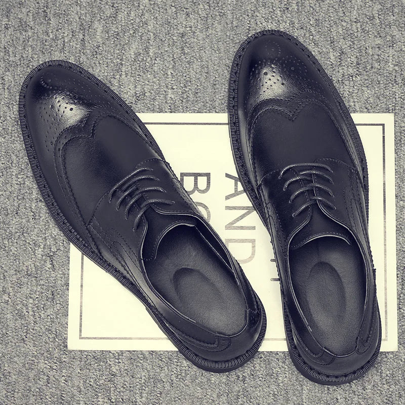 Handmade Mens Wingtip Oxford Shoes Grey Leather Brogue Men's Dress Shoes Classic Business Formal Shoes for Men 56 - Sun Studio