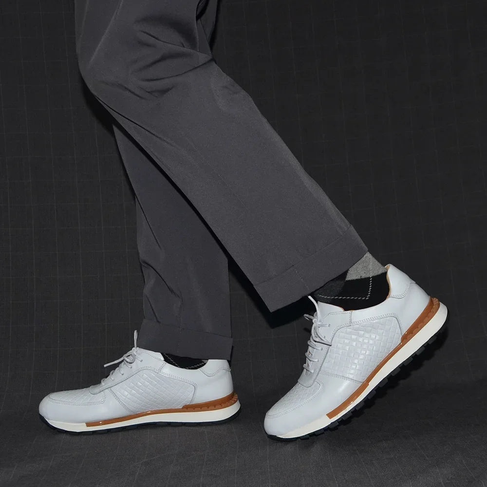 4 Colors Genuine Leather Man Luxury Sneakers Plaid Weave Pattern Lace-up Men Casual White Oxford Shoes Deals Spring Autumn 2024 - Sun Studio
