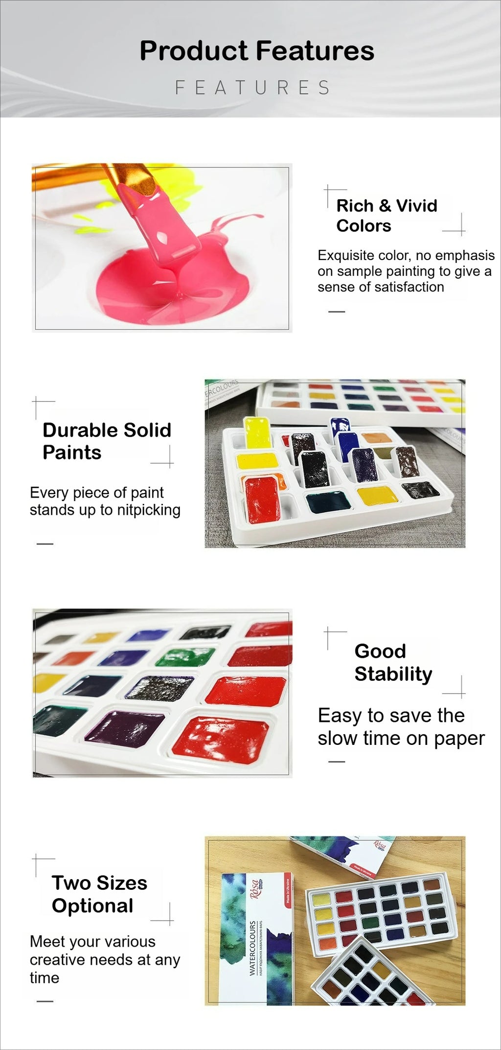 WHITE NIGHT ROSA Solid Watercolor 16/24 Colors Academy Paint Full Block Solid for Fine Arts and Watercolor Painting - Sun Studio
