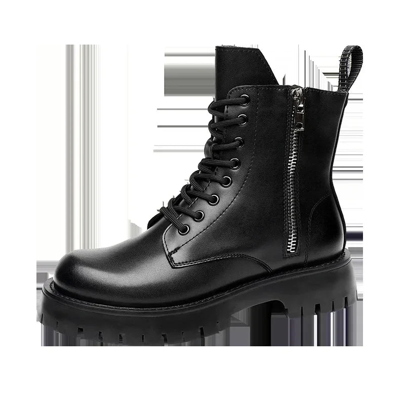2025 Autumn Winter Shoes Men Leather Boots Thick Sole Non-slip Warm Plush Cold Winter Cow Leather Male Ankle Botas Black KA4867 - Sun Studio
