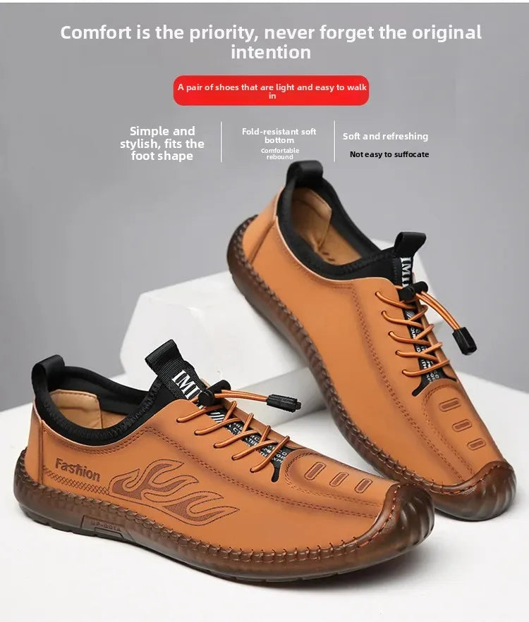 Men's Casual Slip-On Soft Bottom Breathable Beans Shoes Fashionable Spring Autumn Wear Resistant Microfiber Leather Shoes - Sun Studio