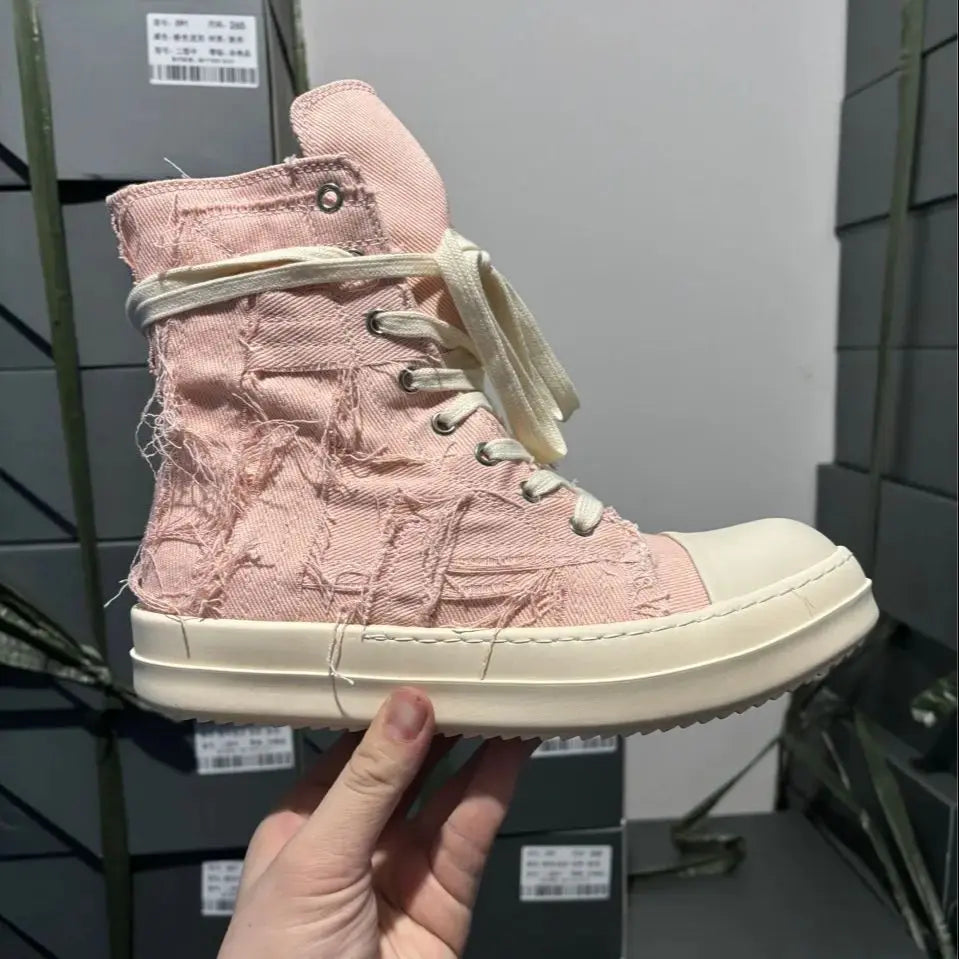 Brand Men Shoes Casual Canvas Distress Flats High to Ankle Boots Women Owens Vintage Original Luxury Designers Sneakers - Sun Studio