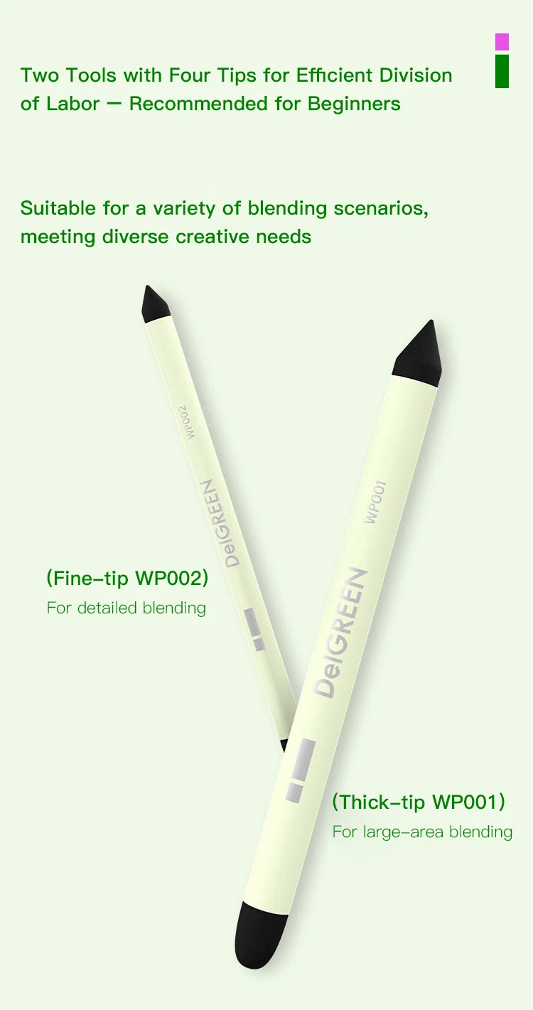 Cotton Blending Sponge Brush Pens Set 2Pcs Double-Headed Washable Sketch Wipe Reusable Art Blenders for Detail Shadow Highlight - Sun Studio