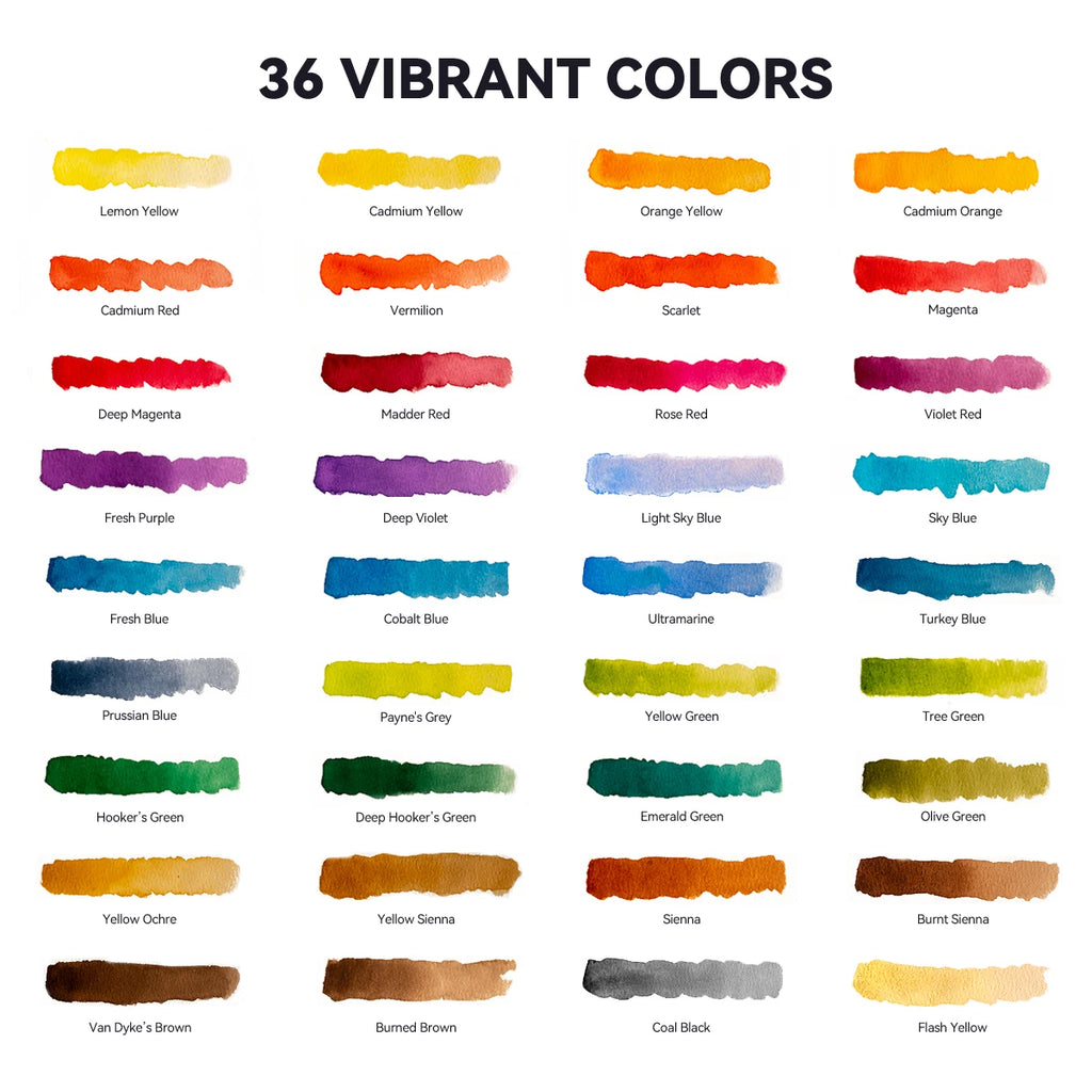 MeiLiang Watercolor Paint Set, 36/48 Vivid Colors in Pocket Box with Metal Ring and Brush, Perfect for Students, Beginners - Sun Studio