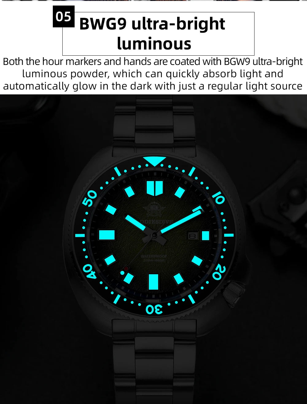 ADDIESDIVE Watch For Man AD2511 Sapphire Glass Window Display BGW9 Luminous 200M waterproof 316L Stainless Steel Quartz Watches - Sun Studio