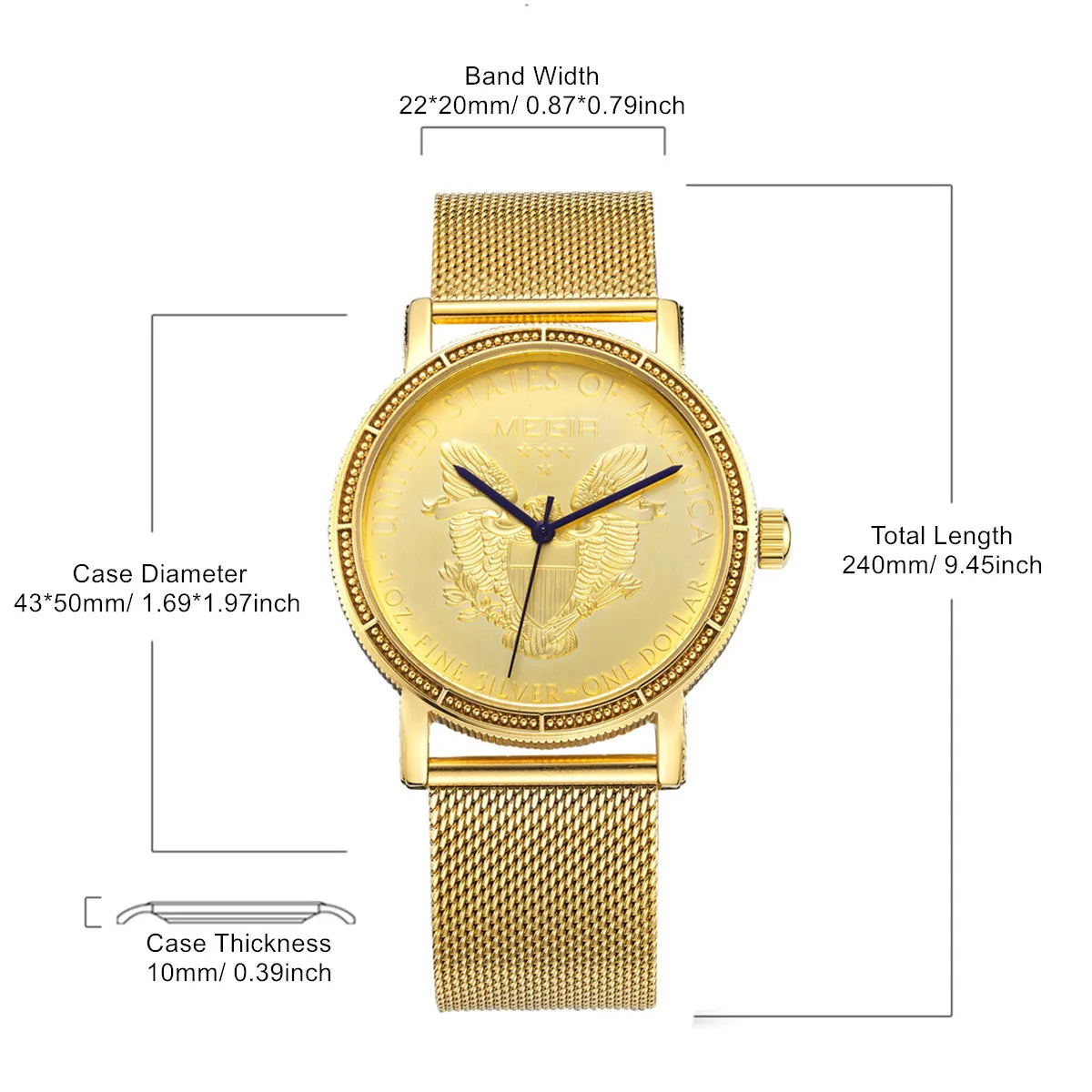 MEGIR Luxury Business Watches for Men Gold Steel Mesh Strap Man Quartz Watches Waterproof Wristwatch Clock Reloj Hombre 2032 - Sun Studio