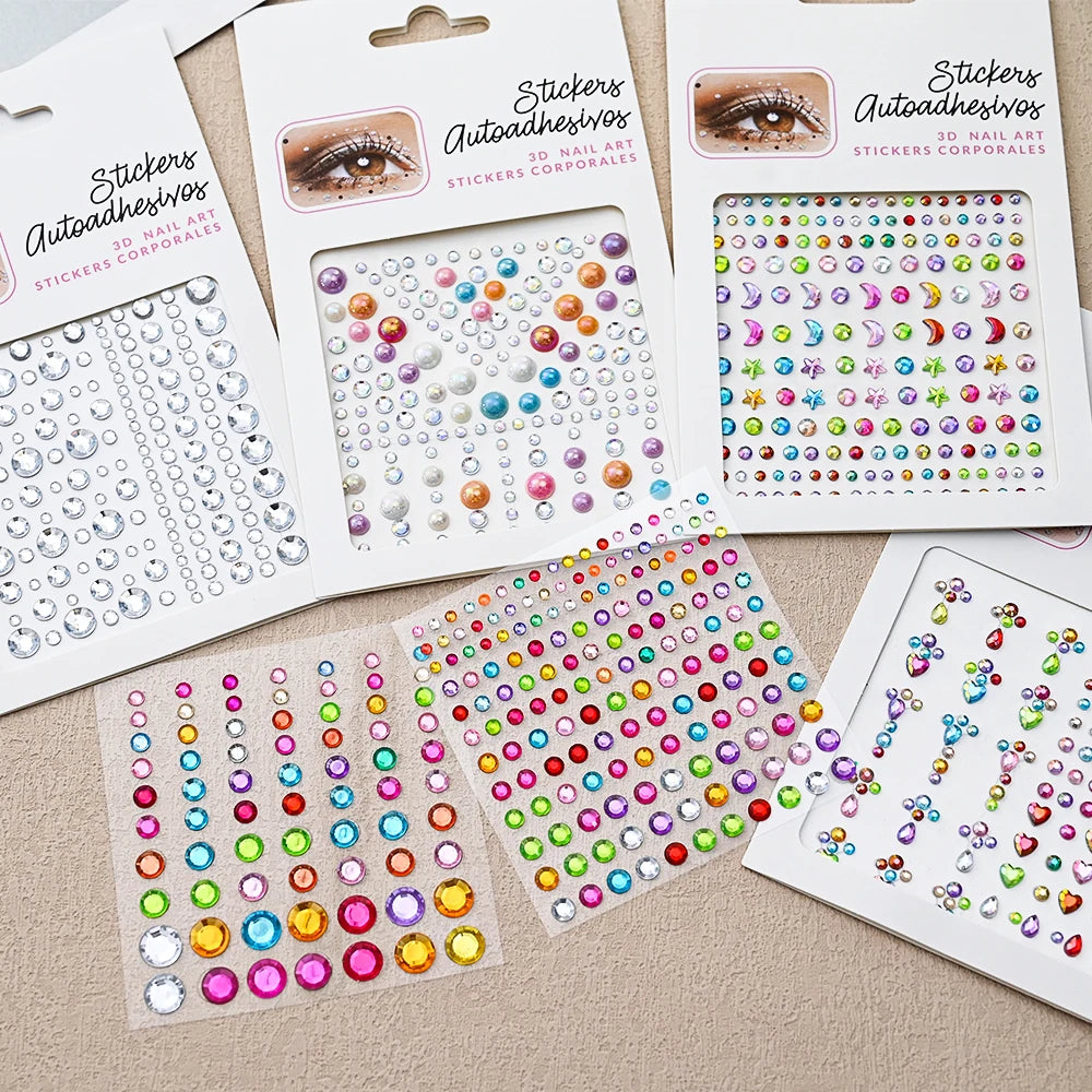 1Pcs Face Diamond Gem Sticker 5D Colorful Rhinestone Tattoo Stickers Fo Festival Nail Body Makeup Bling Jewelry DIY Face Sticker - Sun Studio