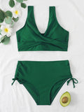 Drawstring High Waist Bikini 2023 Women Solid Swimwear Female Cross Front Swimsuit Padded Beachwear Bather Bathing Swimming Suit - Sun Studio