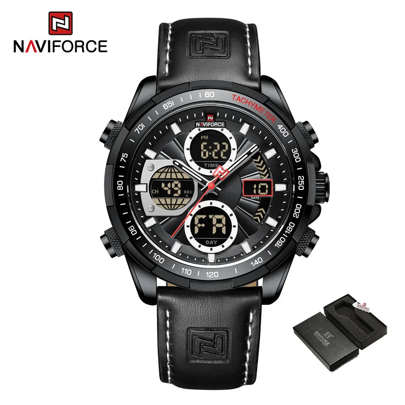 New NAVIFORCE Watches for Men Leather Mens Military Sport Waterproof Watch Quartz WristWatch Chronograph Male Clock - Sun Studio