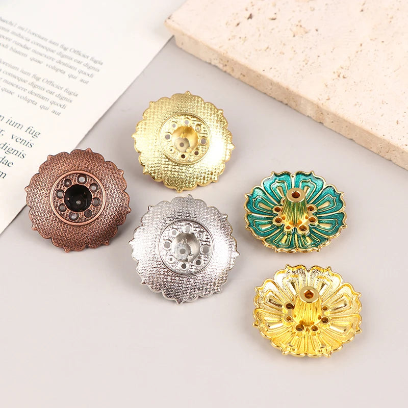1Pc Lotus Alloy Incense Burner Stick Holder Home Buddhism Line Incense Plate Sandalwood Coil Base Delicate Temples Home Decor - Sun Studio