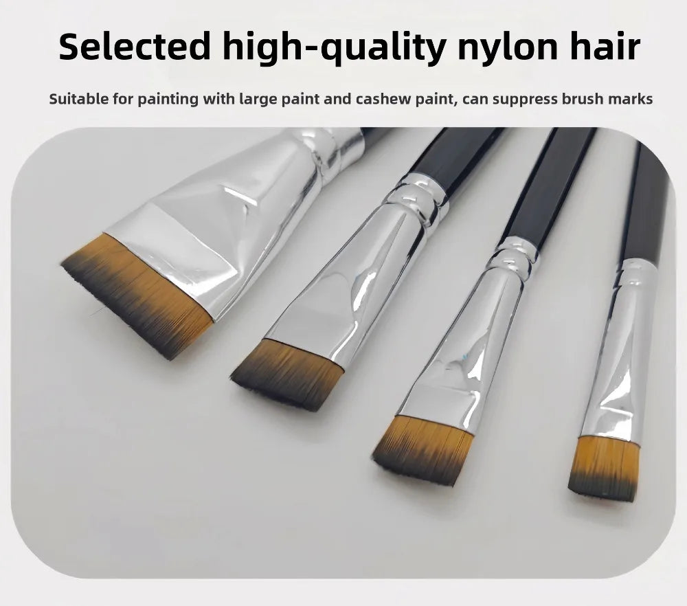 Professional Lacquer Art Brushes Set - 4pcs Short Hair Nylon Flat Brushes for Lacquerware, Oil Painting & Fine Art Tools - Sun Studio