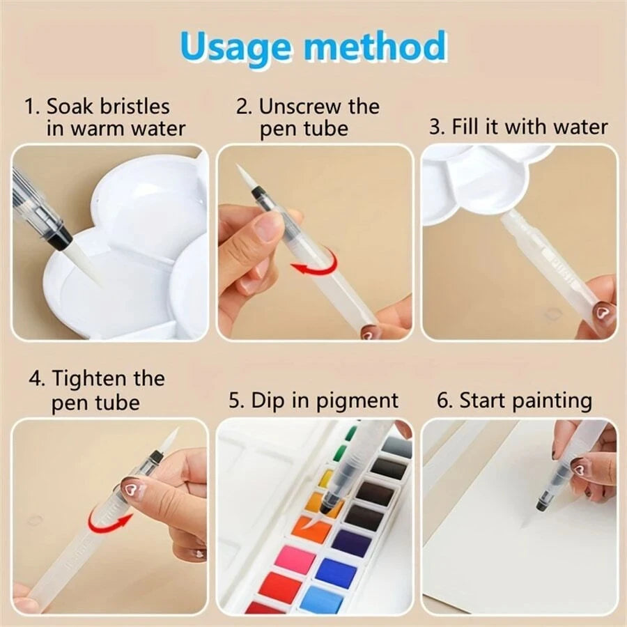 7/14pcs Watercolor Brush Pens Refillable Watercolor Brush Pens Water Paint Brushes For Watercolor Painting - Sun Studio