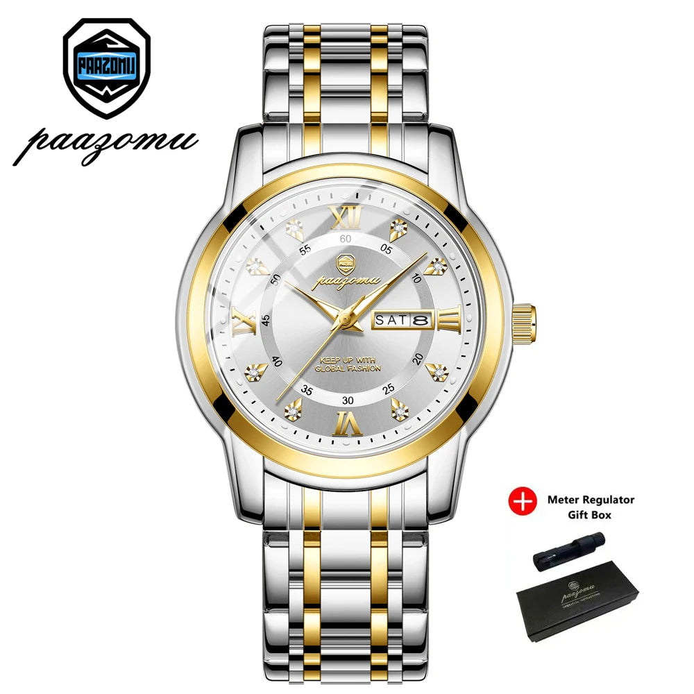 PAAZOMU Classic Casual Quartz Watch Men Women Waterproof Luminous Dial Business Dress Wristwatch Comfortable Watches Male+Box