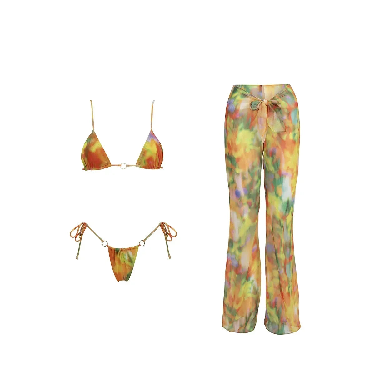3Pcs Bikini Set Sexy Bikini Push UP Women Swimsuit Female Swimwear with Cover-Ups Bathing Suit Beachwear Print Pants 2024 New - Sun Studio