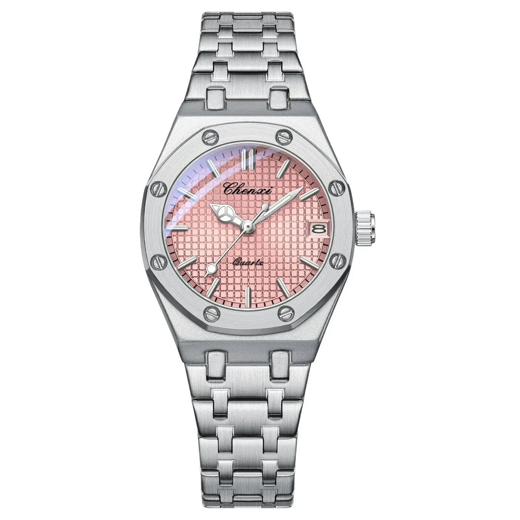 Luxury Women Watches Silver Steel Simple Casual Business Dress Watches for Women Top Brand Waterproof 3bar Calendar Gift Clock - Sun Studio