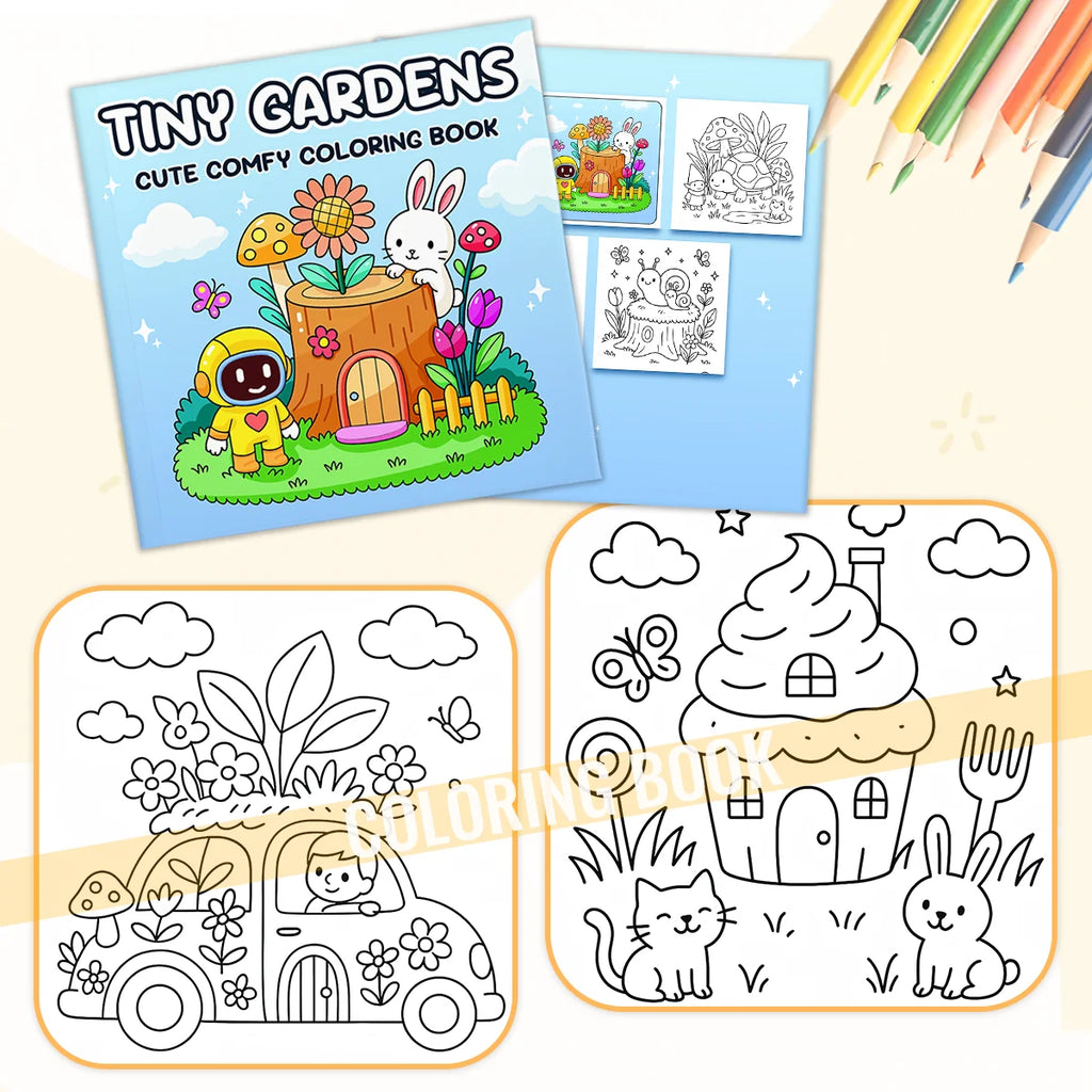 TINY GARDENS CUTE COMFY Patterns Coloring Book for Adults And Teens Cute Drawing Book Perfect Gift for Party and Birthday - Sun Studio