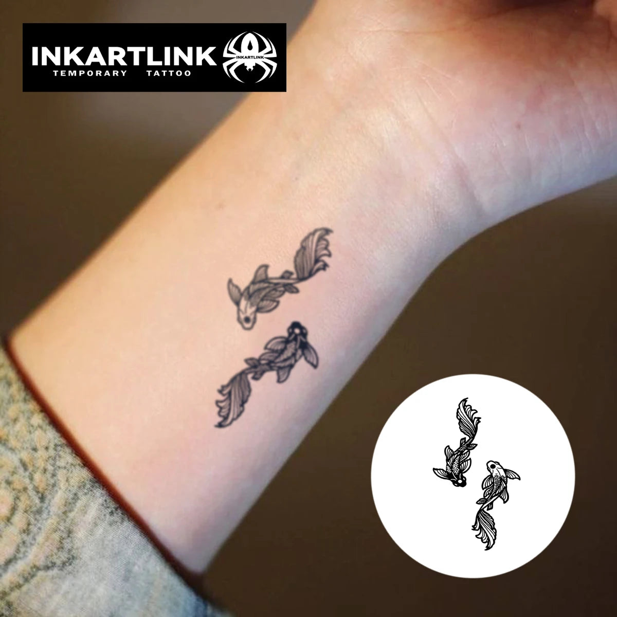INKARTLINK Pisces Tattoo Patch 1-2 Weeks Long lasting Minimalist Scale Line Waterproof Temporary Tattoo Wrist Decoration 3pcs - Sun Studio