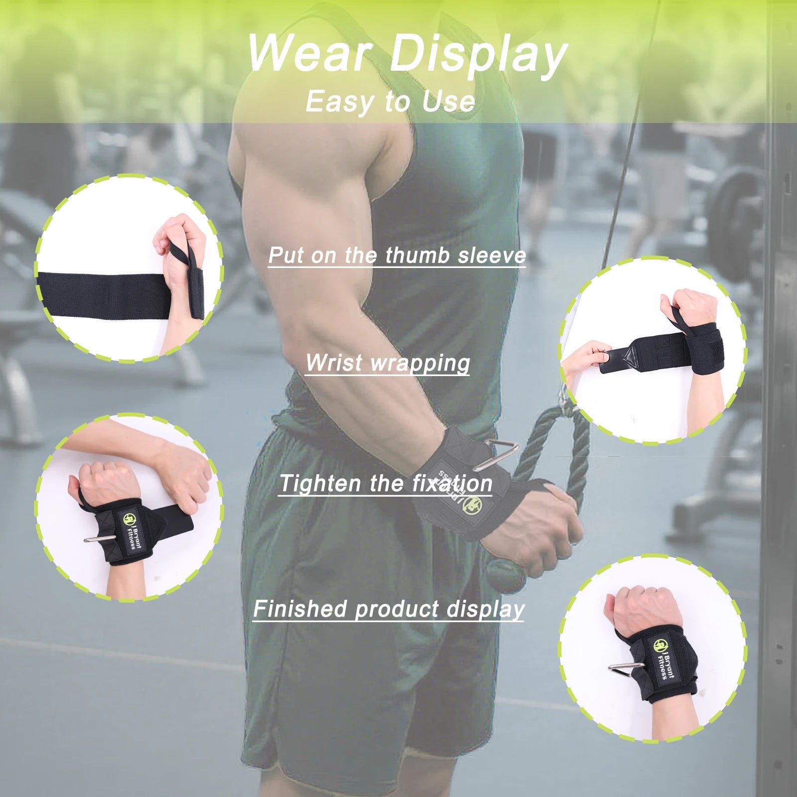 Wrist Wraps with Triangle Ring for Weightlifting, Gym Cable Attachment, Wrist Support Straps for Strength Training, Adjustable - Sun Studio