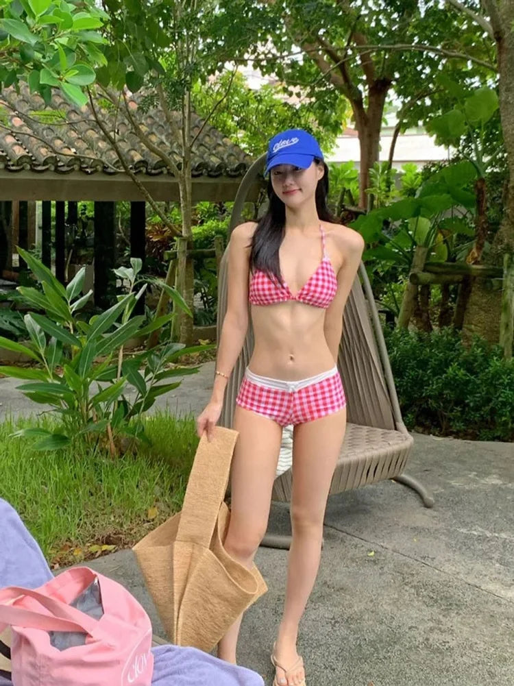 Sexy Two-Piece Bikini Swimwear Women's Korean Style Hot Spring Suit Small Chest Gathered Baseini Thermal Spa Swimsuit - Sun Studio