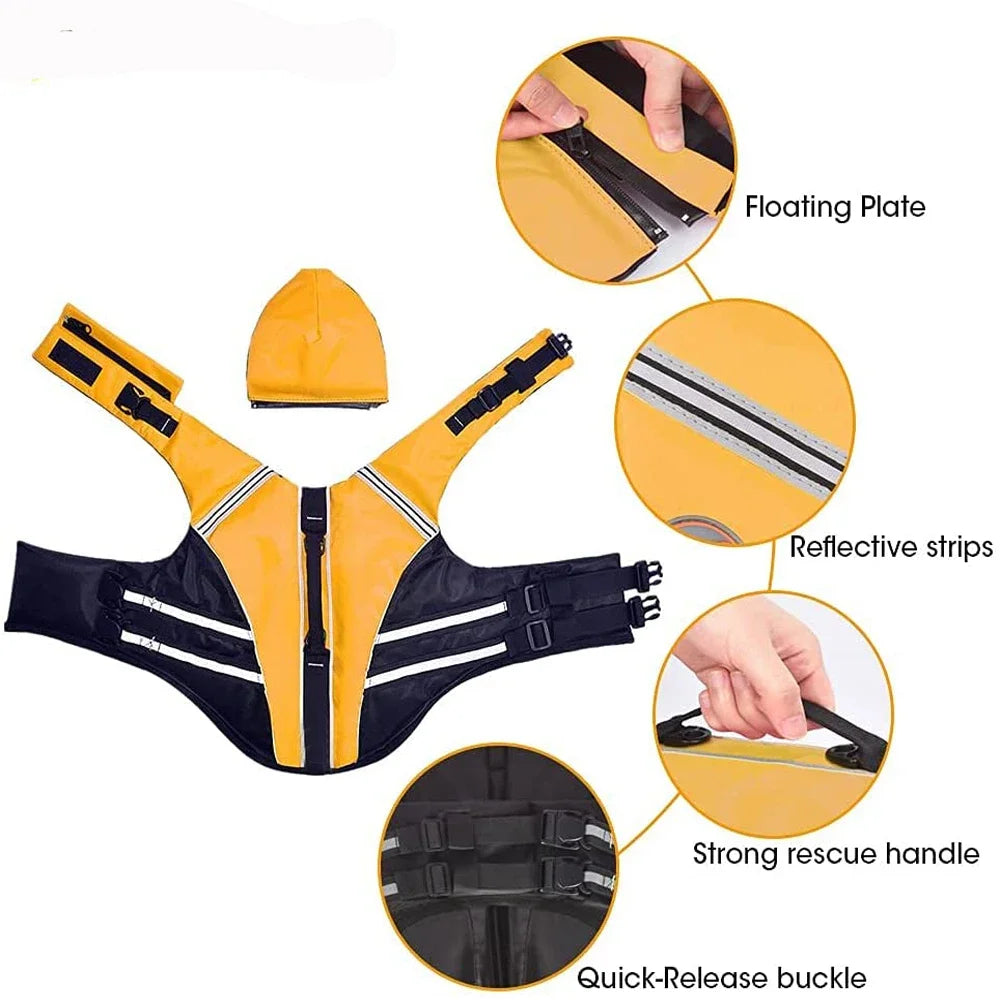Reflective Dog Life Jacket Vest Removable Neck Float High Buoyancy Dogs Swimming Clothes, Pet Safety Swimsuit for Dog Cat - Sun Studio