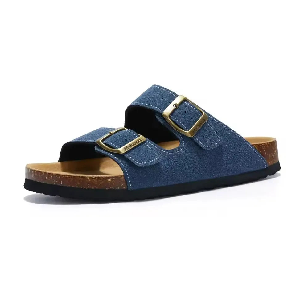 Summer Faux Suede Leather Cork Slippers Flip-flops Women Men Unisex Retro Wear Muller Slippers Fashion Casual Beach Sandals