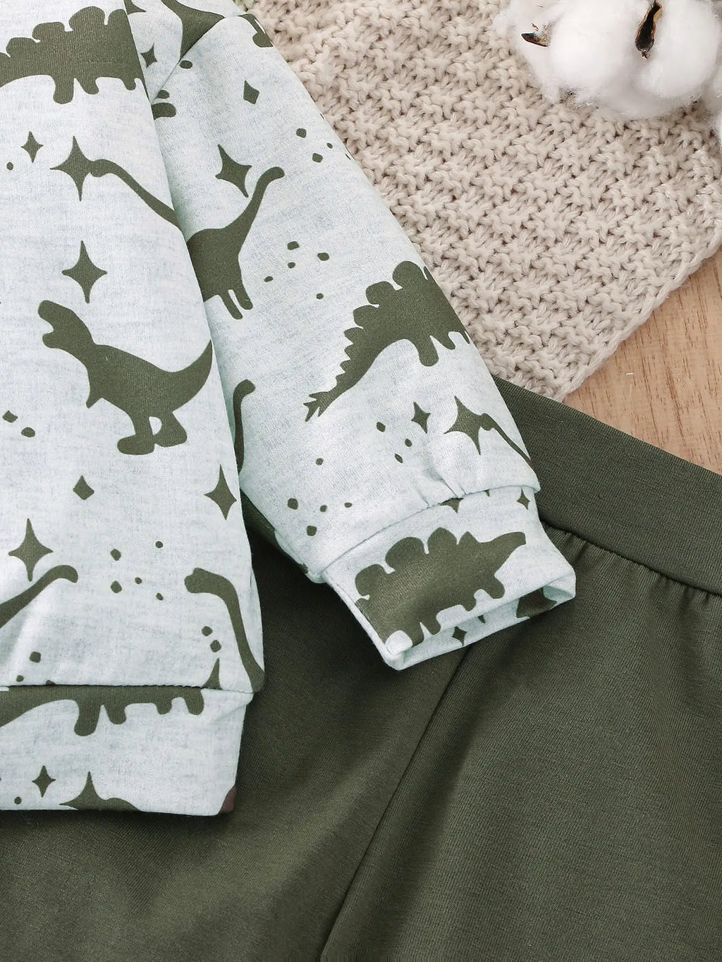 Spring and Autumn Two-Piece Baby Boy Sports Leisure Comfortable Dinosaur Pattern Long Sleeve Top Army Green Pants Suit - Sun Studio
